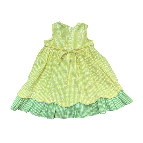 Girls 24M Rare Edition Yellow Green‎ Gingham Seersucker Floral Accent Dress - Picture 6 of 7
